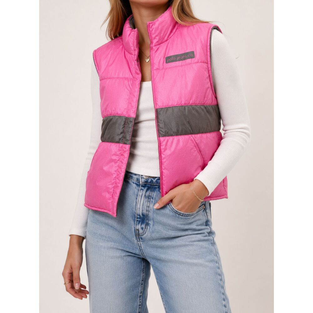 Vintage Polo Jeans Co Ralph Lauren Pink Puffer Vest Women's M Y2K Full Zip